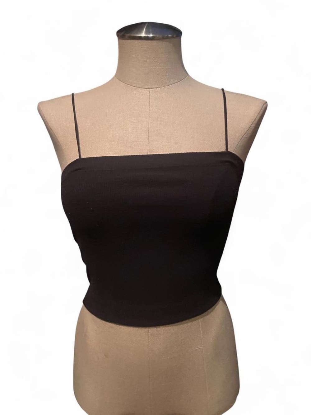 American Eagle Outfitters Black Square-Neck Spaghetti Strap Crop Top
